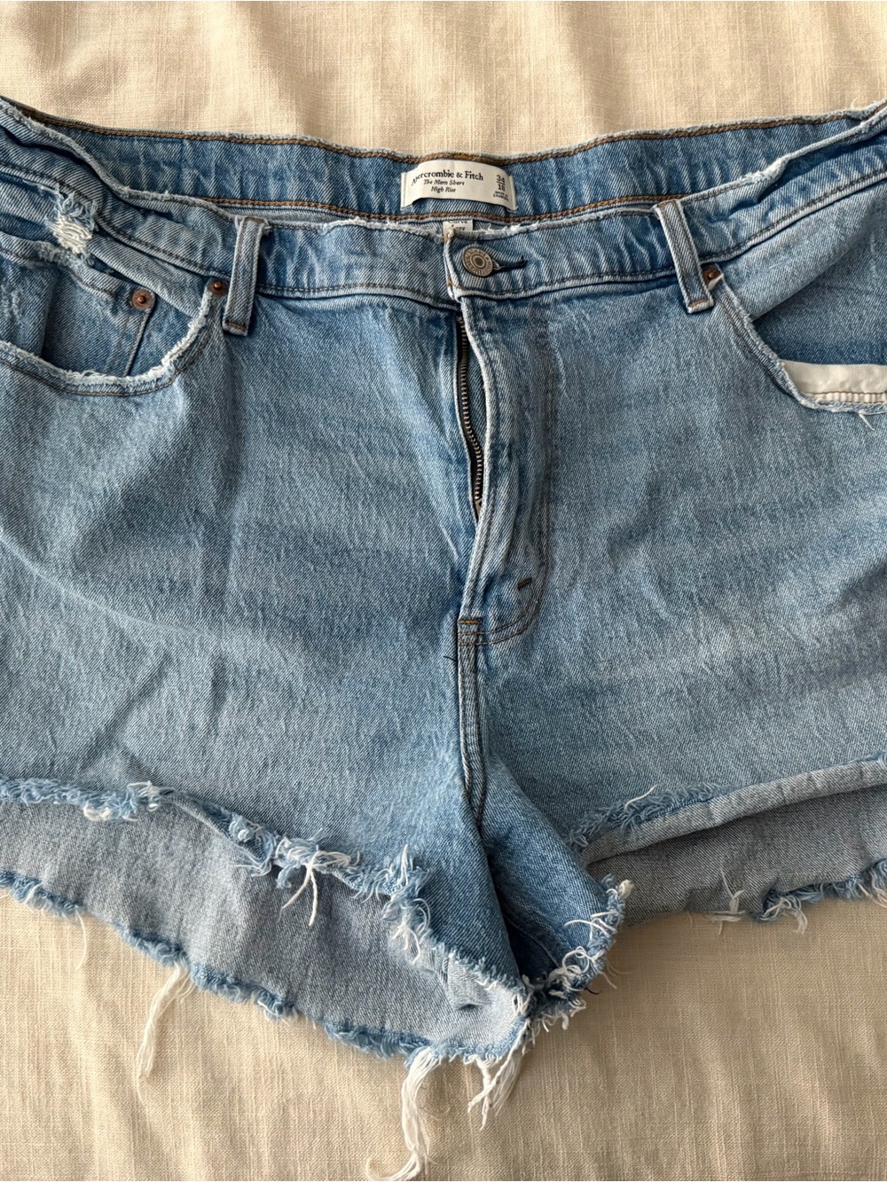Abercrombie & Fitch Curve Love Light Wash Distressed Denim Shorts